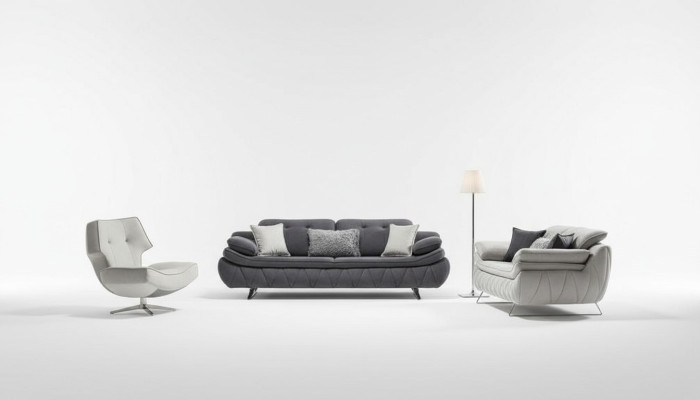 Wohnzimmer-Set 3tlg Schwarz Weiß 2x Sofas mit Sessel Modern Design Textil