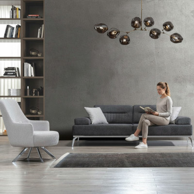 Wohnzimmer-Set 2tlg. 3-Sitzer Sofa 1-Sitzer Sessel Grau Weiß Textil Material