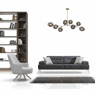 Wohnzimmer-Set 2tlg. 3-Sitzer Sofa 1-Sitzer Sessel Grau Weiß Textil Material