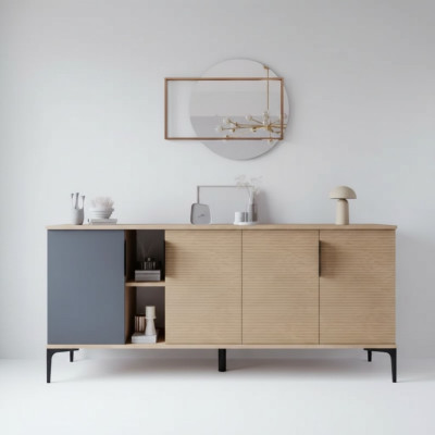 Braun Grau Helles Modern Rechteckig Sideboard Wohnzimmer Luxus Design