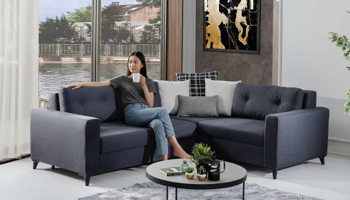 Dunkelgraues Polstersofa Designer Ecksofa Bettfunktion Wohnzimmer Sofa