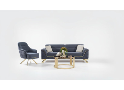 Blaue Wohnzimmer Sitzgarnitur Designer Ecksofa Luxus Moderner Sessel