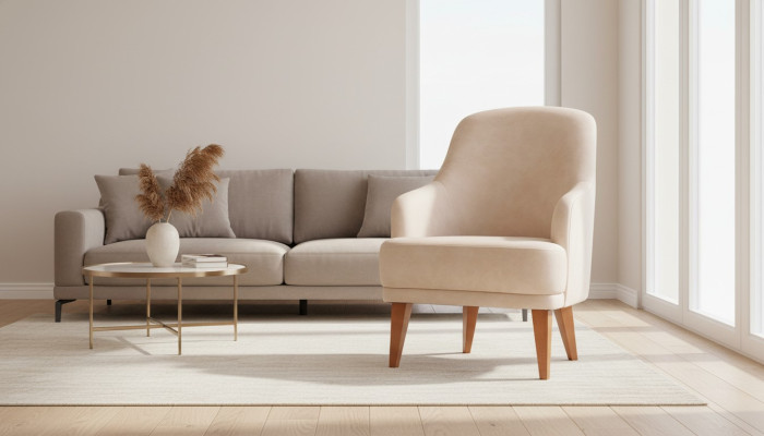 Beiger Ledersessel Wohnzimmer Lehnsessel Designer 1-Sitzer Möbel Neu