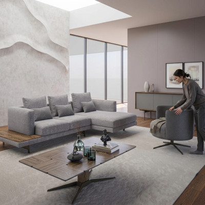 Sofagarnitur Wohnzimmer Set 3tlg Polstermöbel Ecksofa Sessel Holz Couchtisch