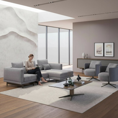 Wohnzimmer Komplett 4tlg 2x Sessel mit Ecksofa L-Form Designer Holz Couchtisch