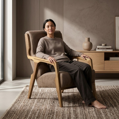 Design Grau Sessel Wohnzimmer Polster Leder Luxus Sitz Polstermöbel