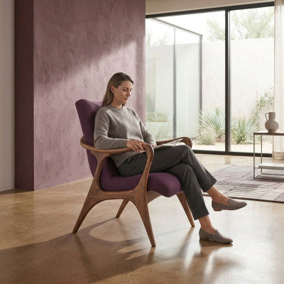 Design Sitzmöbel Lila Sessel Couch Sitz Wohnzimmer Holz Modern Polster Textil