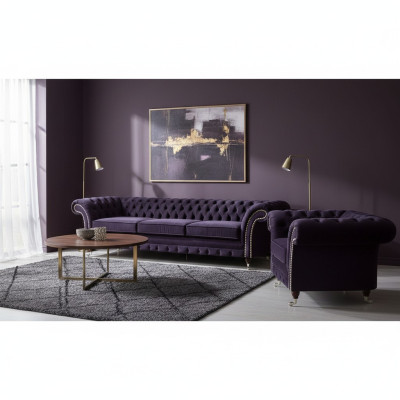 Komplett Set 2tlg Dreisitzer Sofa Chesterfield Lila Sessel Wohnzimmer Neu