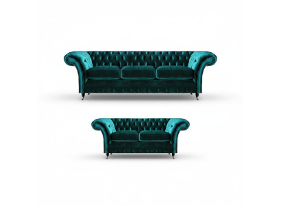 Chesterfield Luxus Design Einrichtung Grün Dreisitzer mit Zweisitzer Sofas