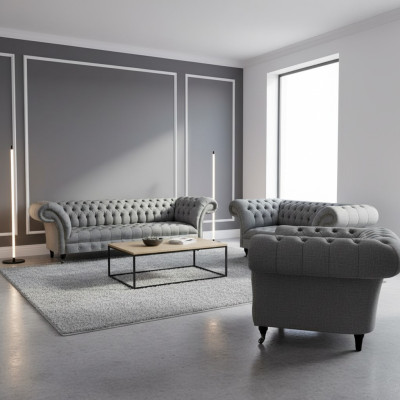 Wohnzimmer Grau Set 3tlg Luxus Sofas Sofagarnitur Sessel Chesterfield