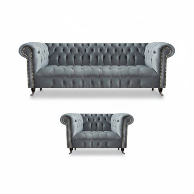 Wohnzimmer Komplett Dreisitzer Sofa Couch Sessel Luxus Einrichtung Chesterfield