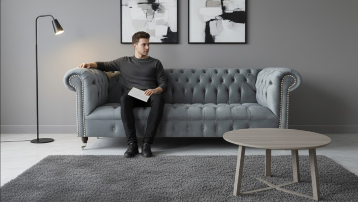 Chesterfield Sofa Dreisitzer Wohnzimmer Couch Möbel Grau Textil Neu