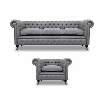 Sofagarnitur Couch Polster Chesterfield Design Sofa Dreisitzer Set Sessel