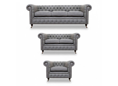 Chesterfield Sofagarnitur Stoff Textil Polster Couch Sofa Garnitur 3tlg Neu