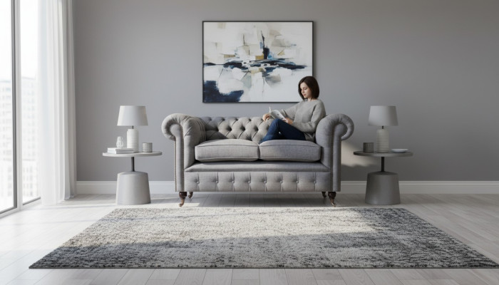 Design Sofa Polster Couch Grau Luxus Textil Zweisitzer Sofas Chesterfield
