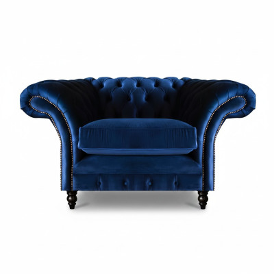Blau Chesterfield Sessel Luxus Design Polster Stoff Neu Wohnzimmer Einrichtung