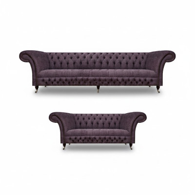 Wohnzimmer Luxus Lila Sofa Dreisitzer Design Sessel Sofagarnitur Chesterfield