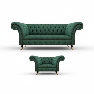 Luxus Wohnzimmer Komplett Grün Dreisitzer Sofa Chesterfield Sessel Neu Set