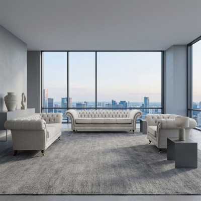 Chesterfield Grau Set Luxus Polstermöbel Sofas Komplett Wohnzimmer