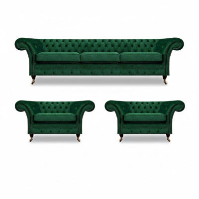 Grün Möbel Wohnzimmer Polstermöbel Chesterfield Set 3tlg 3+1+1 Einrichtung