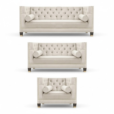 Weiß Sofagarnitur Textilsofa Wohnzimmer Luxus 3+2+1 Einrichtung Chesterfield