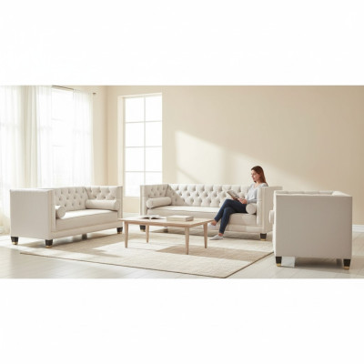 Polster Wohnzimmer Garnitur Designer Sofagarnitur Luxus Textil Sessel Neu