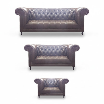 Wohnzimmer Set 3tlg Braun Leder Einrichtung Polstermöbel Chesterfield Neu