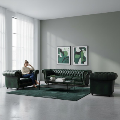 Luxus Ledersofa Komplett Sofagarnitur 3tlg Chesterfield Wohnzimmer Sessel 4+2+1