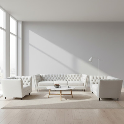 Design Komplett Weiß Möbel Wohnzimmer Set 3tlg Luxus Polstermöbel Chesterfield
