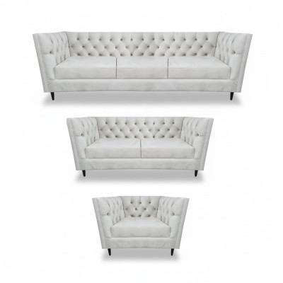 Design Komplett Weiß Möbel Wohnzimmer Set 3tlg Luxus Polstermöbel Chesterfield