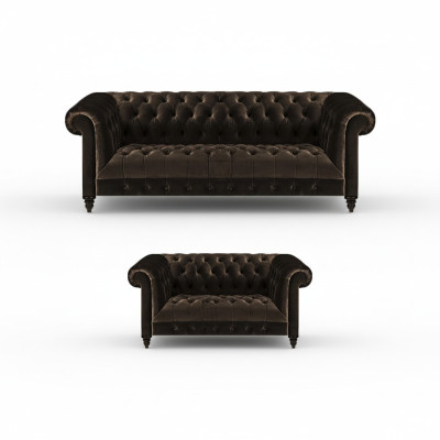 Braune Chesterfield Sitzmöbel Wohnzimmer 2-Sitzer Luxus Dreisitzer 2tlg