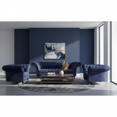 Stilvolle Blaue Chesterfield Möbel Luxuriöse Couchgarnitur Textil Set