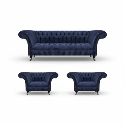 Stilvolle Blaue Chesterfield Möbel Luxuriöse Couchgarnitur Textil Set