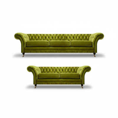 Olivengrüne Chesterfield Sofagarnitur Wohnzimmer Komplette Textil Möbel