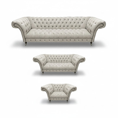Weiße Chesterfield Garnitur Polstercouchen Designer Sofagarnitur 3tlg
