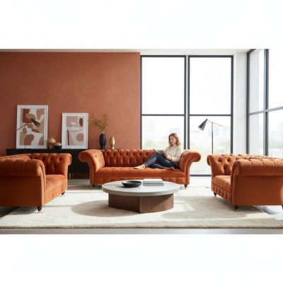 Braune Chesterfield Sitzmöbel Wohnzimmer Designer Couchen 3tlg Garnitur