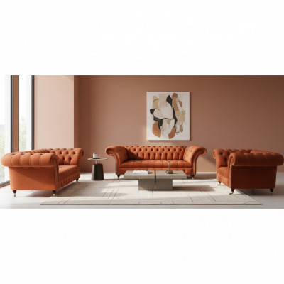 Braune Chesterfield Sitzmöbel Wohnzimmer Designer Couchen 3tlg Garnitur