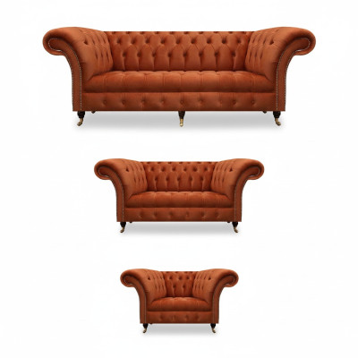 Braune Chesterfield Sitzmöbel Wohnzimmer Designer Couchen 3tlg Garnitur