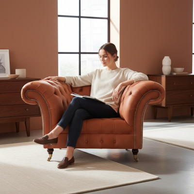 Brauner Wohnzimmer Polstersessel Stoffmöbel Designer Einsitzer Möbel