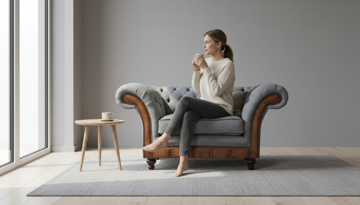Chesterfield Hellgrauer Lehnsessel Designer Stoffsessel Textil Möbel