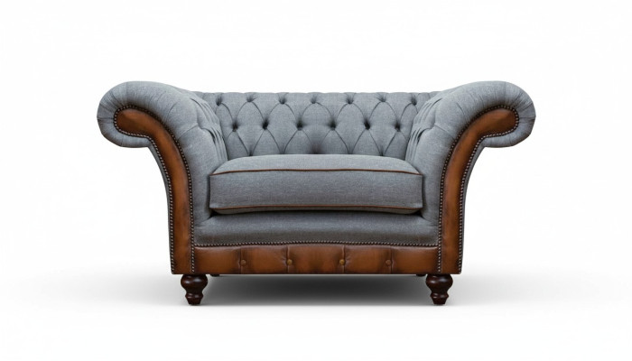 Chesterfield Hellgrauer Lehnsessel Designer Stoffsessel Textil Möbel