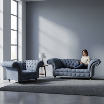 Wohnzimmer Chesterfield Sofas Designer Polster Garnitur 3-Sitzer 2-er