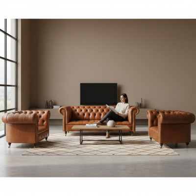 Chesterfield Sitzmöbel Braune Sofas Einsitzer Wohnzimmer Einrichtung