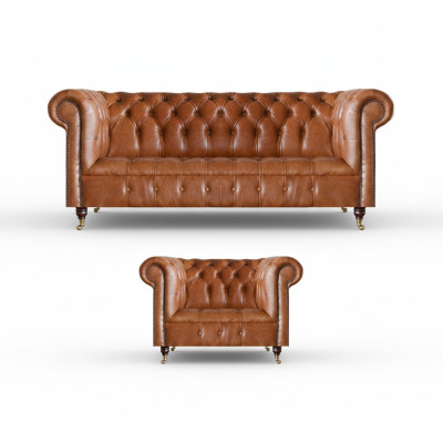 Braune Stilvolle Chesterfield Ledersofas Komplette Couchgarnitur 2tlg