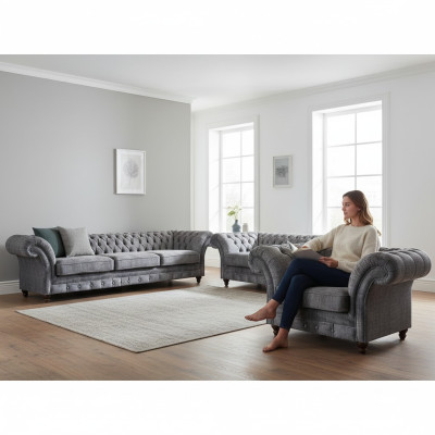 Chesterfield Graue Textilgarnitur Wohnzimmer Sofas Designer Couchen