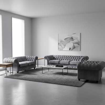 Chesterfield Graue Textilgarnitur Wohnzimmer Sofas Designer Couchen
