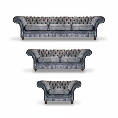 Chesterfield Graue Textilgarnitur Wohnzimmer Sofas Designer Couchen