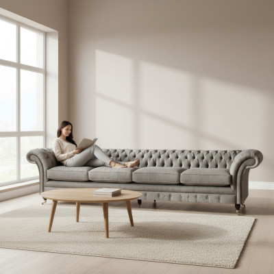 Chesterfield Hellgraue Stoffsofas Garnitur Wohnzimmer Polster Möbel