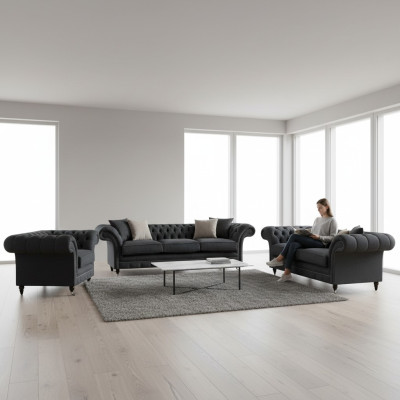 Elegante Graue Chesterfield Wohnzimmer Sofas Designer Couchen 3tlg Set