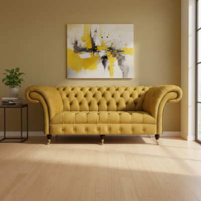 Chesterfield Luxus Möbel Dreisitzer Sofa Couch Textil Polstersofa  Wohnzimmer